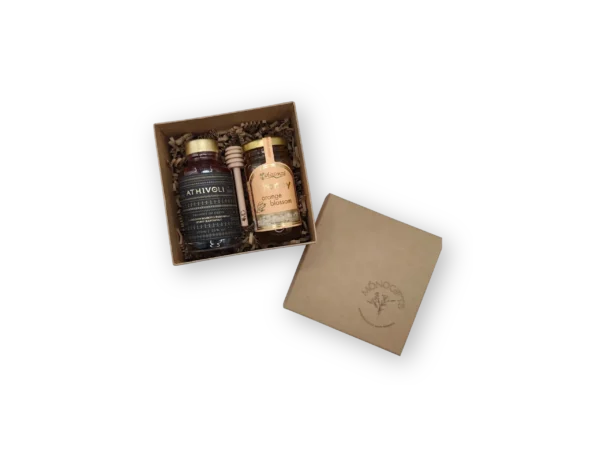 Cretan Honey and Raki delight (1) Προϊόντα τοπικών παραγωγών σε kraft κουτί με δυνατότητα εξατομίκευσης