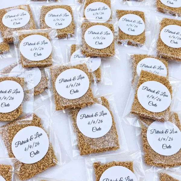Wedding Favor - Custom Sesame Bar Προσωποποιημένο παραδοσιακό παστέλι σε ατομική συσκευασία με αυτοκόλλητο λογότυπο γάμου